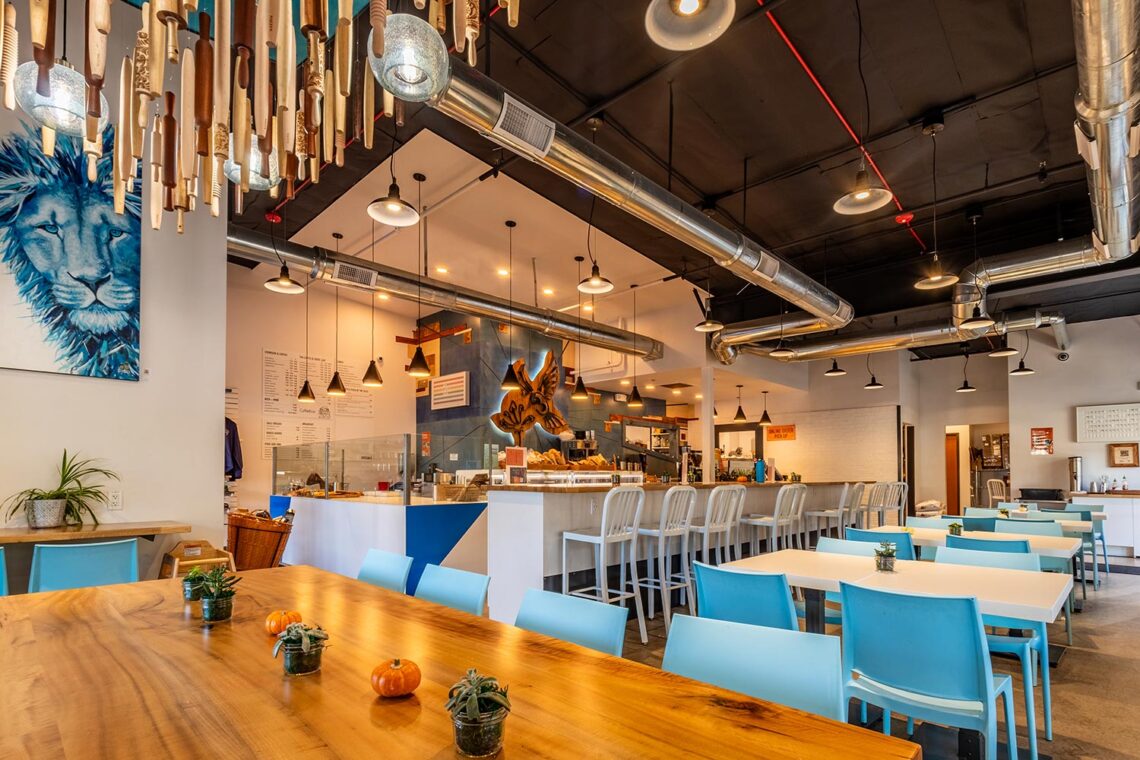 Interior of Coffeebar Bakery with modern design elements, completed by Huff Construction in Truckee, CA