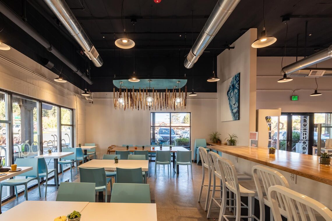 Spacious layout and enhanced lighting at Coffeebar Bakery, a Huff Construction commercial renovation in Truckee