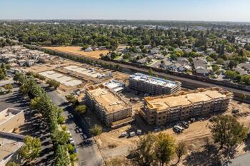 Aerial view of Devonwood Affordable Housing development in Merced, CA, showing progress in affordable housing construction by Huff Construction, Central Valley general contractor